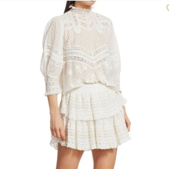 Loveshackfancy 🎀 Shelly Victorian White Eyelet Lace Cotton Blouse Top XS